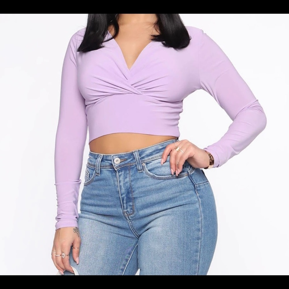Fashionnova long sleeve crop shirt purple v neck womens blouse